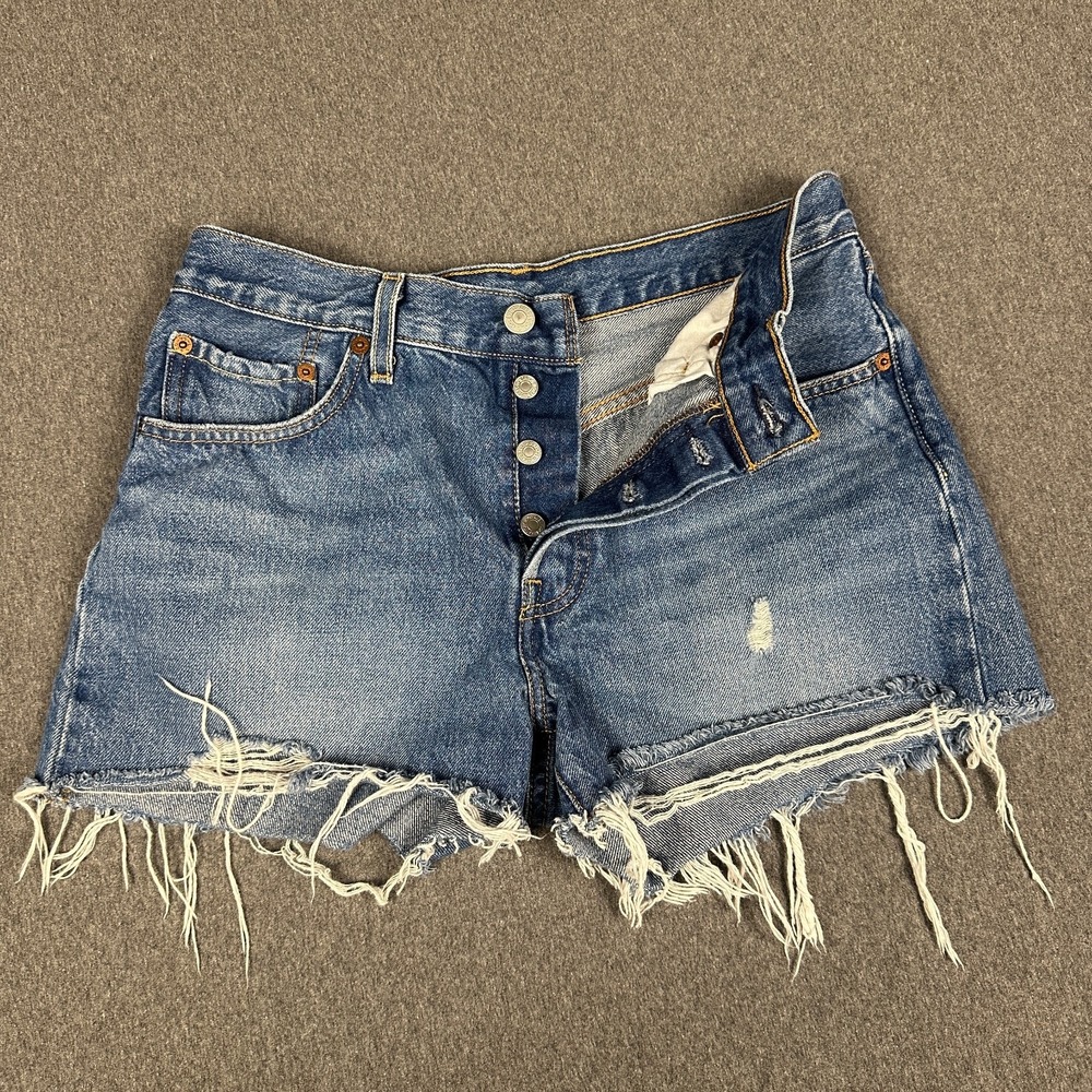 Levi's 501 Cutoff Denim Shorts Womens W27 Button Fly Distressed Frayed Blue